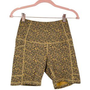 Cleo Harper Biker Shorts Small Gold Black Patterned Athleisure Activewear